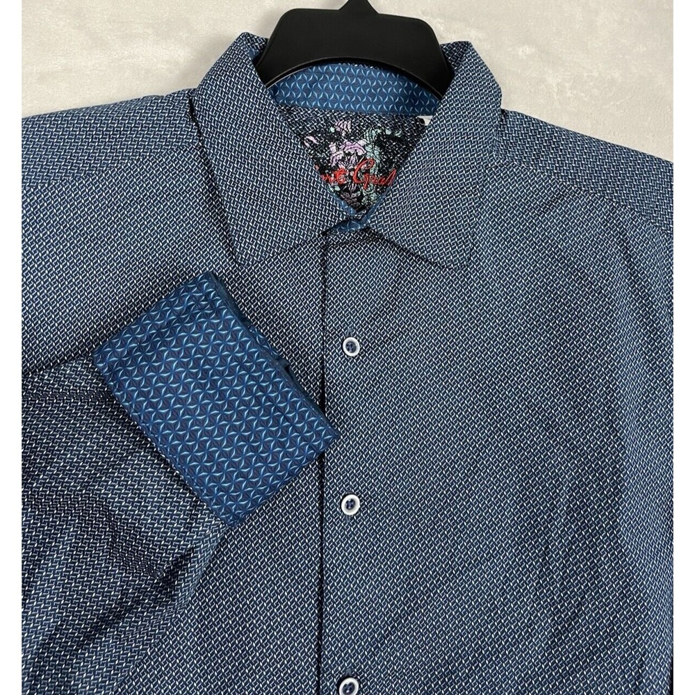 Robert Graham Shirt Men's 2XL Blue Classic Fit Flip Cuffs Stretch All Over Print